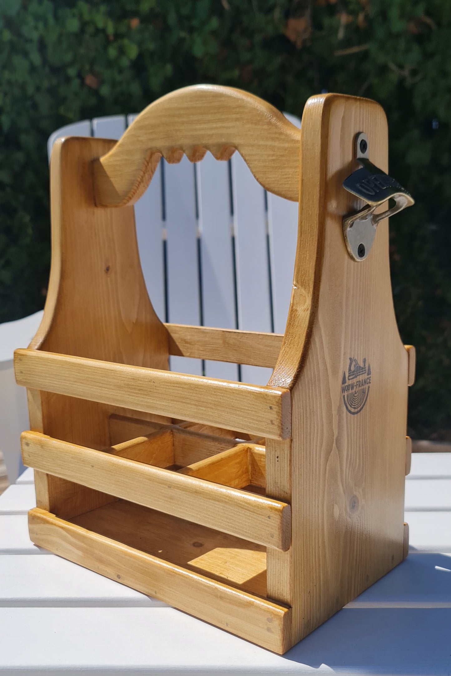 Panier à Bière WOOW-FRANCE® – Bois Massif, 6 Bouteilles, Décapsuleur Intégré