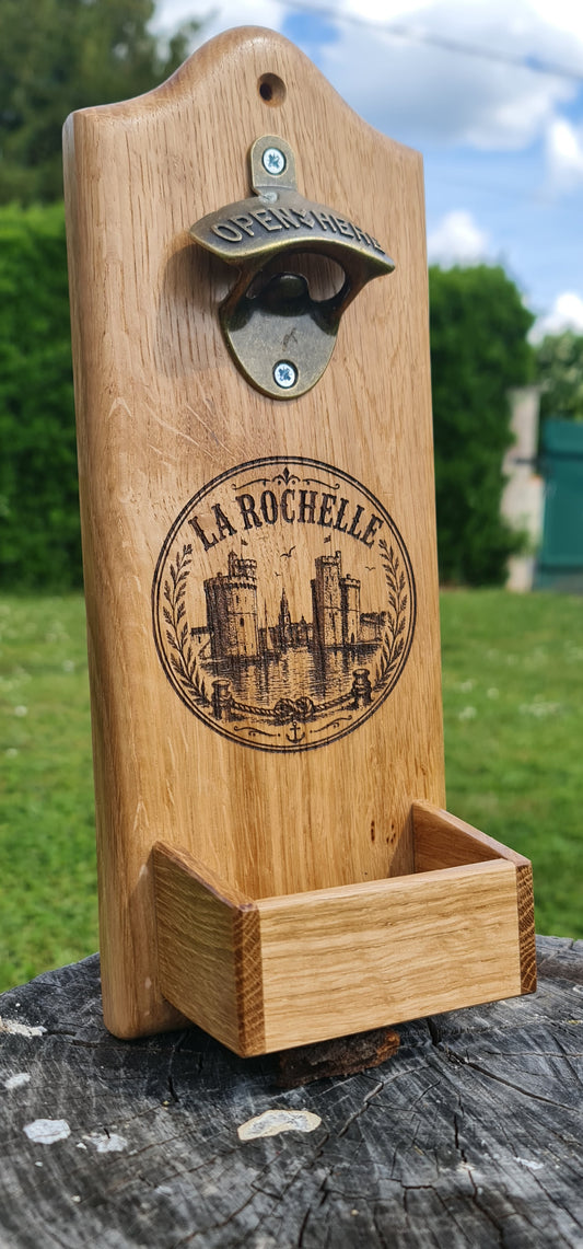 Décapsuleur mural en chêne avec récupérateur de capsules – Fabrication artisanale WOOW-FRANCE